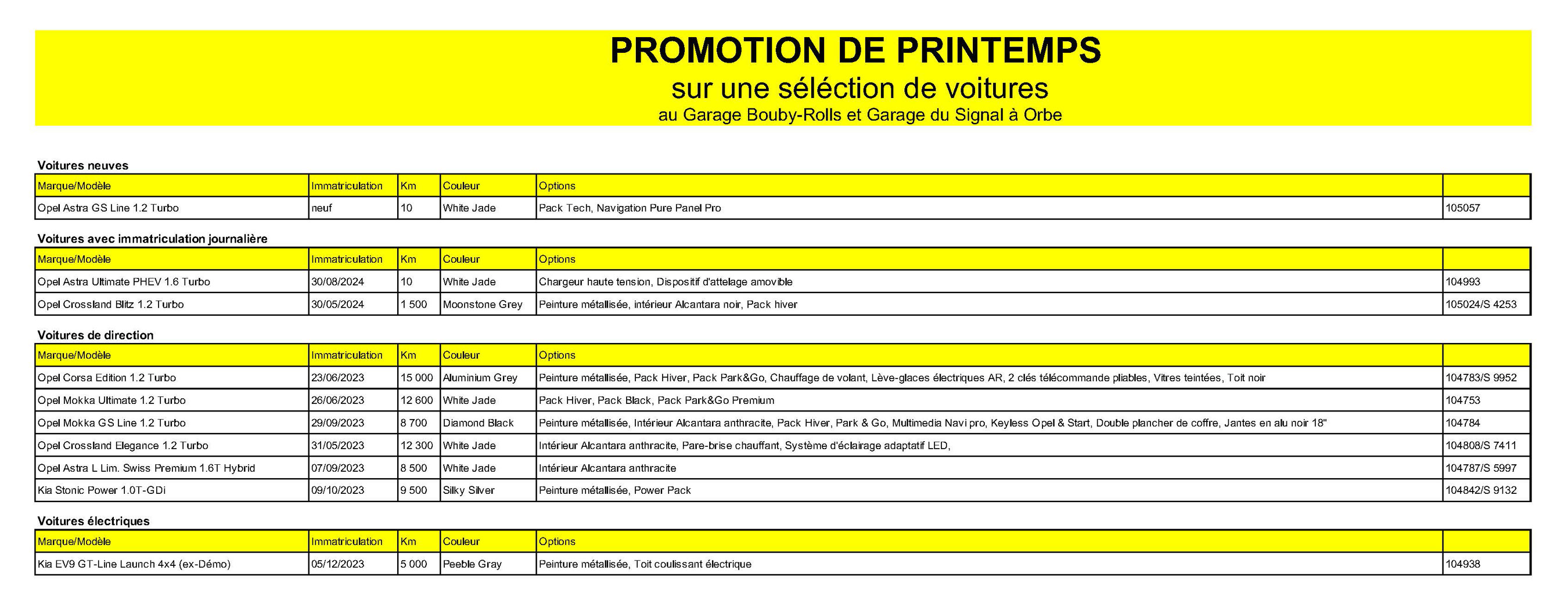 PROMOTION Printemps au Garage Bouby Rolls et Garage du Signal à Orbe 